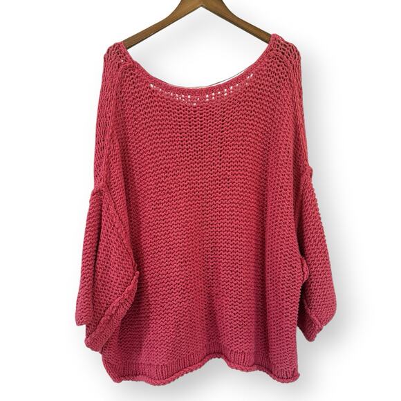 Free People Halo Dolman Oversized Chunky Knit Pullover Sweater Coral Pink Medium - Picture 8 of 13